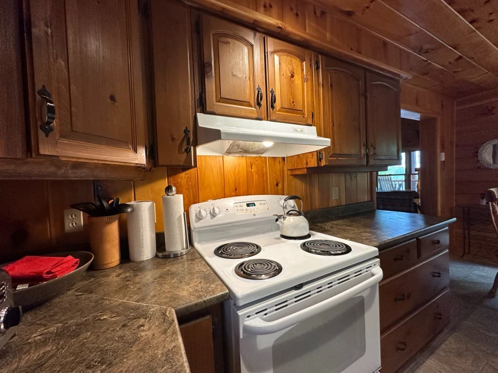 Kitchen — stove and counter side view